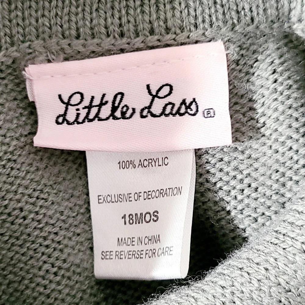 CUTE Little Lass Gray Pink Fair Isle Cape Poncho Sweater Baby Girl 18 Months
